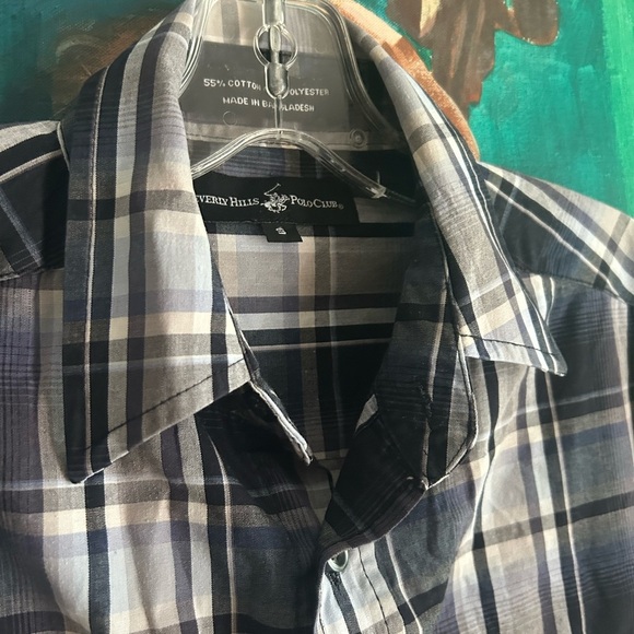 Beverly Hills Polo Club Women’s Blue and White Checkered Blouse S - Picture 6 of 16